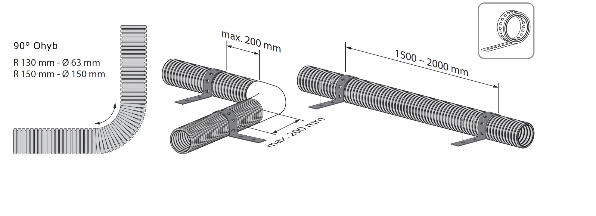 Plastikowe kolanko okrągłe 90° do zmiany kierunku elastycznego kanału Dalap Flexitech Ø 75 mm