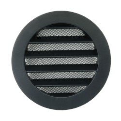 Czarna kratka wentylacyjna Dalap AVD z metalu, z siatką i kołnierzem, Ø 100 mm