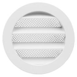 Biała kratka wentylacyjna Dalap AVW zewnętrzna, metalowa, z siatką i kołnierzem, Ø 80 mm