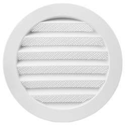 Biała kratka wentylacyjna Dalap AVW zewnętrzna, metalowa, z siatką i kołnierzem, Ø 100 mm